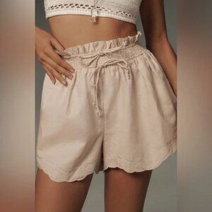 Anthropologie  LARGE cream  Drawstring Scallop Hem Shorts **SOLD OUT in stores**